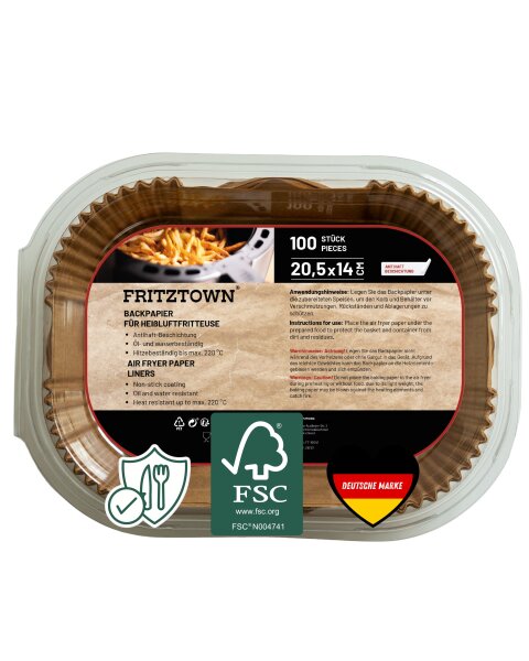 FRITZTOWN Air Fryer Paper 20,5x14cm Rechteck 100 Stück