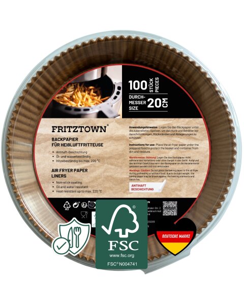 FRITZTOWN Air Fryer Paper 20cm Rund 100 Stück