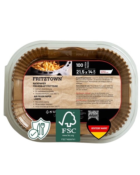 FRITZTOWN Air Fryer Paper 21,5x14cm Rechteck 100 Stück